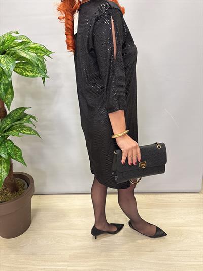 6310 Pul Detaylı V Yaka  Elbise Siyah 