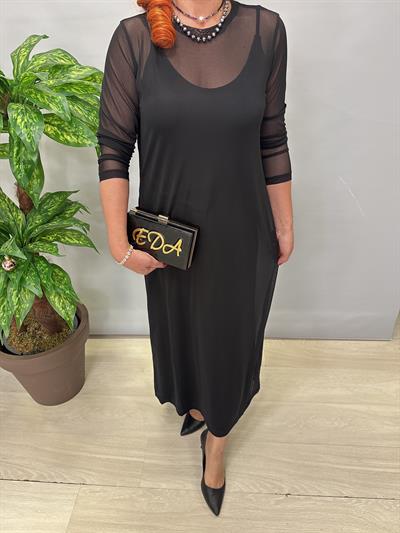 6310 Tül Detaylı Elbise Siyah 