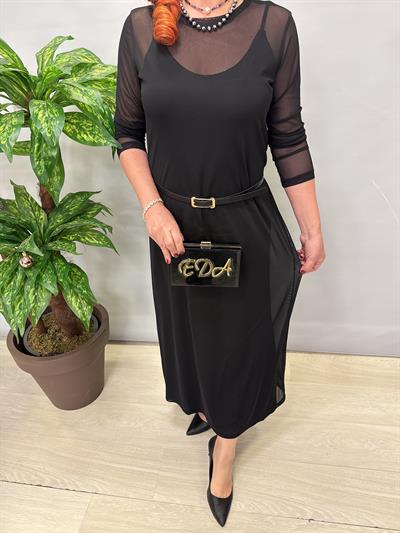 6310 Tül Detaylı Elbise Siyah 