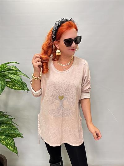 6340 Italyan Hayat Ağacı Detay Bluz Pudra
