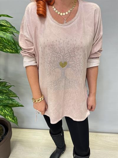 6340 Italyan Hayat Ağacı Detay Bluz Pudra