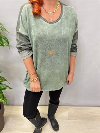 6340 Italyan Hayat Ağacı Detay Bluz Yeşil