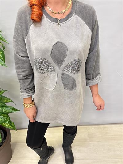 6340 Italyan Papatya Detay Bluz Gri