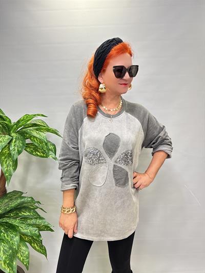 6340 Italyan Papatya Detay Bluz Gri