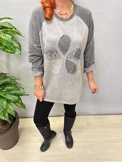 6340 Italyan Papatya Detay Bluz Gri