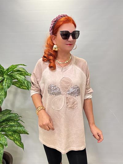 6340 Italyan Papatya Detay Bluz Pudra
