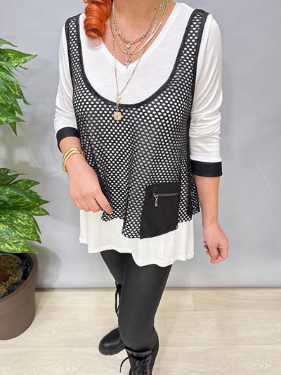 6385 File Yelekli Asimetrik Bluz Takım Beyaz