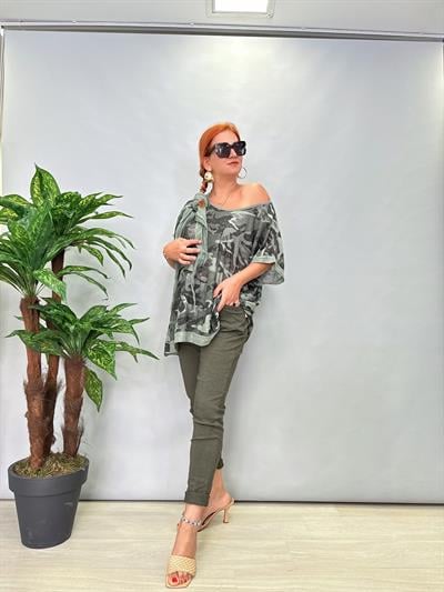 MNS 6454 İTALYAN BLUZ 48 BEDEN KADAR UYGUNDUR YEŞİL FULAR DAHİLDİR 