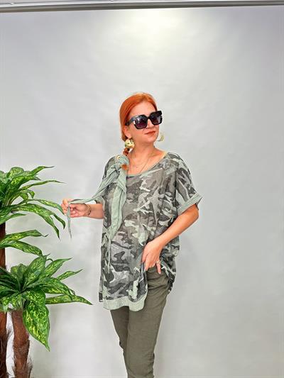 MNS 6454 İTALYAN BLUZ 48 BEDEN KADAR UYGUNDUR YEŞİL FULAR DAHİLDİR 