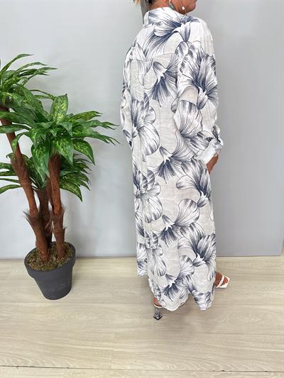 6515 Italyan Ham Keten Elbise Beyaz