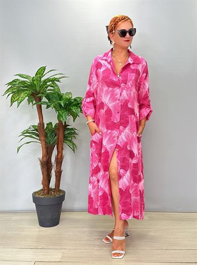 6515 Italyan Ham Keten Elbise Pembe