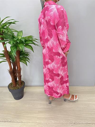 6515 Italyan Ham Keten Elbise Pembe