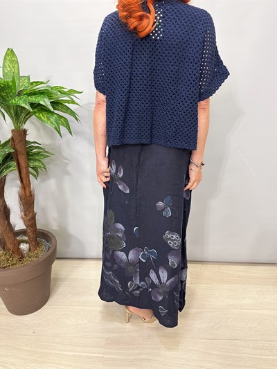 8590 Italyan Ham Keten Elbise Lacivert