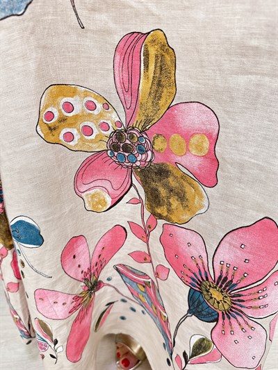 8590 Italyan Ham Keten Elbise Taş