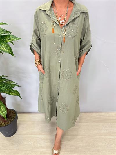 BOL SALAŞ BİR ÜRÜNDÜR.6540 Italyan Payet Detay Elbise Haki