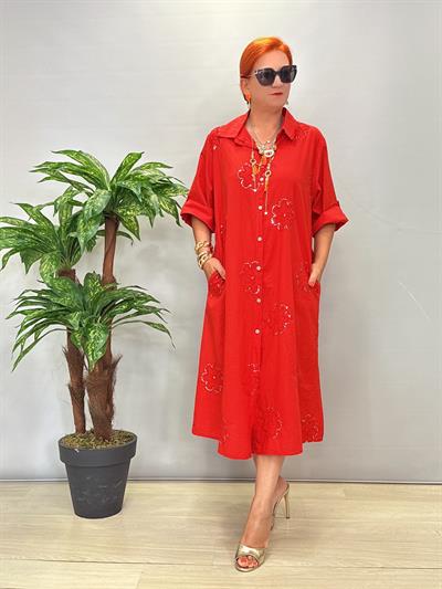 BOL SALAŞ BİR ÜRÜNDÜR.6540 Italyan Payet Detay Elbise Kırmızı 