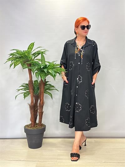 BOL SALAŞ BİR ÜRÜNDÜR.6540 Italyan Payet Detay Elbise Siyah