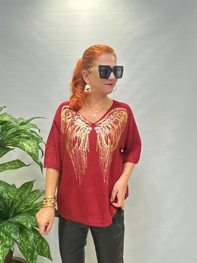 6547 Italyan Angora Triko Bluz Bordo