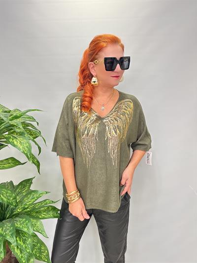 6547 Italyan Angora Triko Bluz Haki