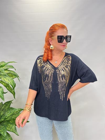 6547 Italyan Angora Triko Bluz Lacivert