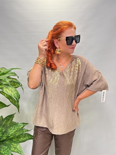 6547 Italyan Angora Triko Bluz Vizon