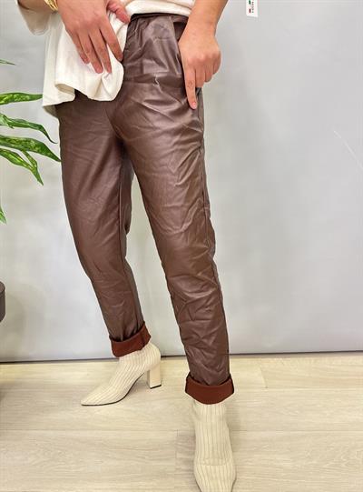 6547 Italyan Deri Görünümlü Pantolon Acı Kahve