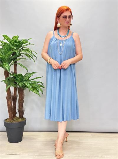 6615 İtalyan Tensel Viskon Elbise Mavi