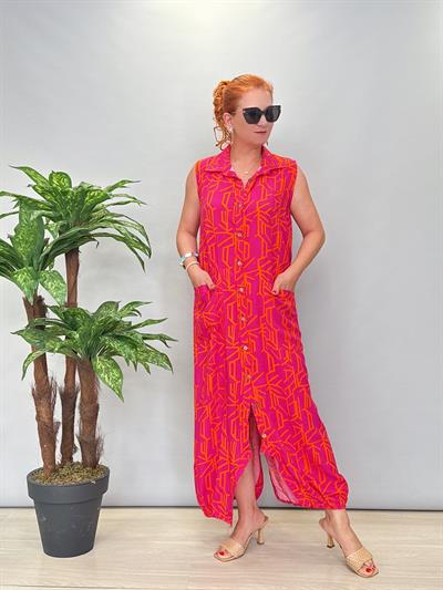 6632 Pamuklu Tulum/Elbise Desenli Pembe