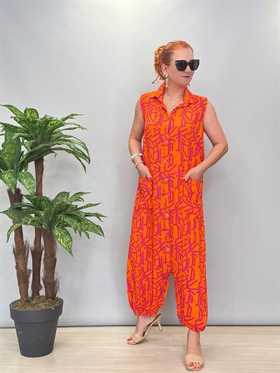 6632 Pamuklu Tulum/Elbise Desenli Turuncu