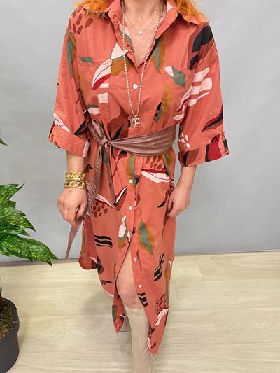 MNS 6645 PAMUKLU GÖMLEK ELBİSE GÜL KURUSU (KEMER DAHİL DEĞİLDİR)