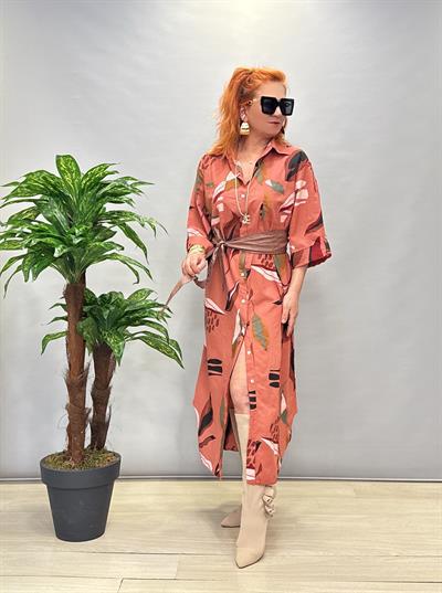 MNS 6645 PAMUKLU GÖMLEK ELBİSE GÜL KURUSU (KEMER DAHİL DEĞİLDİR)