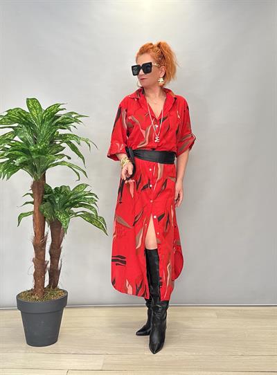 MNS 6645 PAMUKLU GÖMLEK ELBİSE KIRMIZI (KEMER DAHİL DEĞİLDİR)