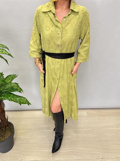6646 FİSTO GÖMLEK ELBİSE AÇIK YEŞİL (KEMER DAHİL DEĞİLDİR)