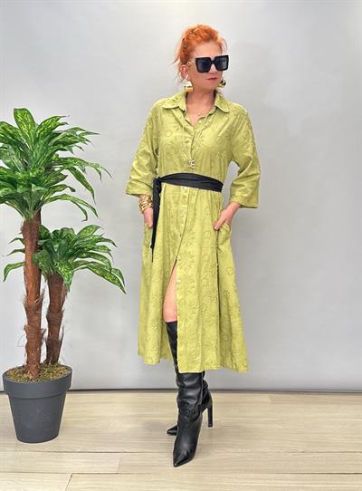 6646 FİSTO GÖMLEK ELBİSE AÇIK YEŞİL (KEMER DAHİL DEĞİLDİR)