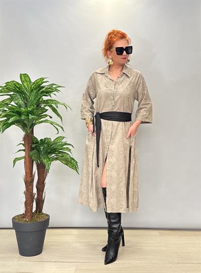 6646 FİSTO GÖMLEK ELBİSE VİZON (KEMER DAHİL DEĞİLDİR)