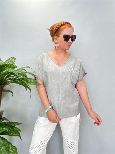 6670 Italyan Pamuklu Bluz Gri