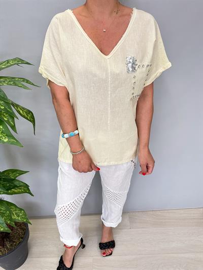 6670 Italyan Pamuklu Bluz Sarı Tonu