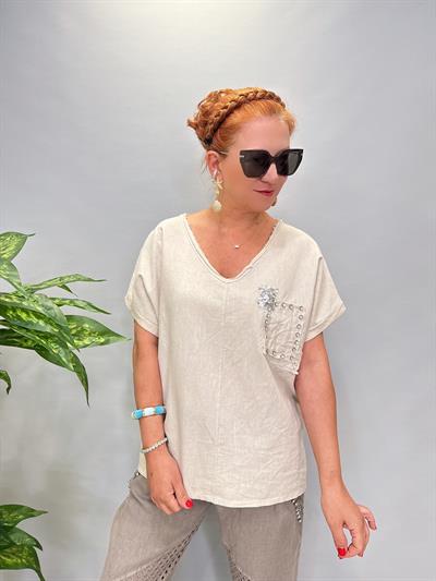 6670 Italyan Pamuklu Bluz Taş