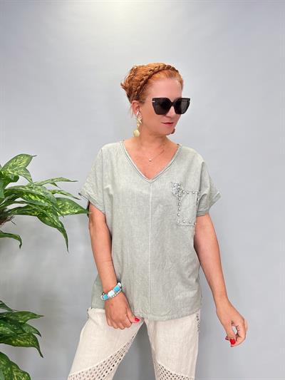 6670 Italyan Pamuklu Bluz Yeşil