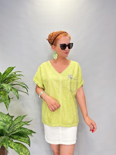 6670 Italyan Pamuklu Bluz Yeşil Tonu