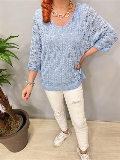 6690 Italyan Ajurlu Triko Bluz Bebe Mavi