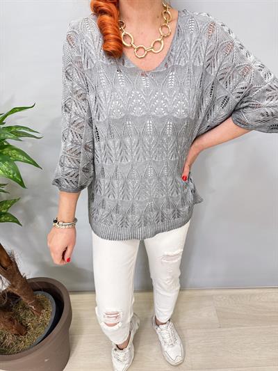 6690 Italyan Ajurlu Triko Bluz Gri