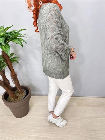 6690 Italyan Ajurlu Triko Bluz Haki