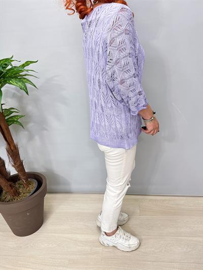 6690 Italyan Ajurlu Triko Bluz Lila