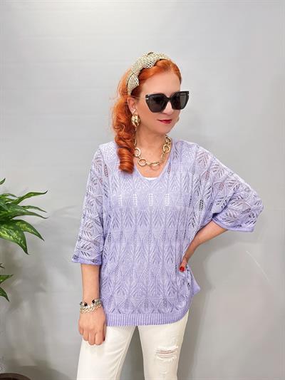 6690 Italyan Ajurlu Triko Bluz Lila