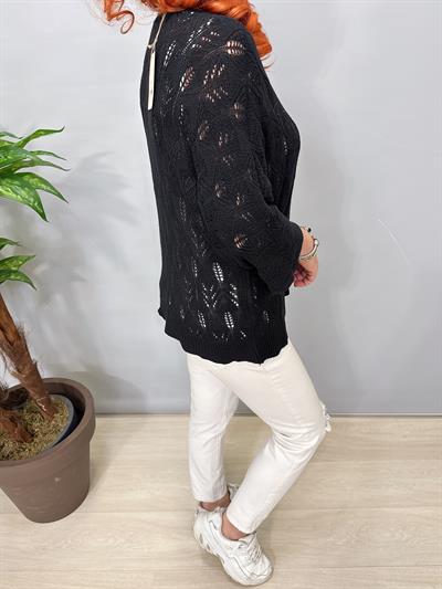 6690 Italyan Ajurlu Triko Bluz Siyah