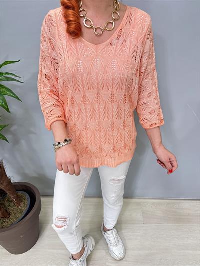 6690 Italyan Ajurlu Triko Bluz Yavruağzı