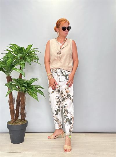 6699 Italyan Keten Pantolon Beyaz