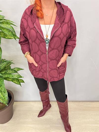 6878 Italyan Kapşonu File Detay Ceket Bordo