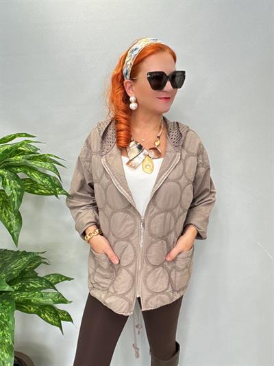 6878 Italyan Kapşonu File Detay Ceket Vizon